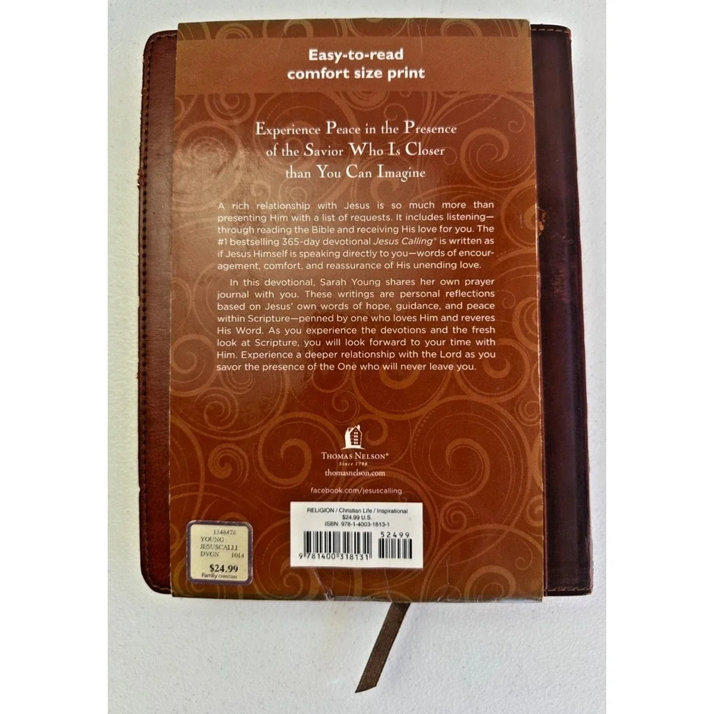 Jesus Calling, Large Text Brown Leathersoft, Daily Devotional by Sarah Young